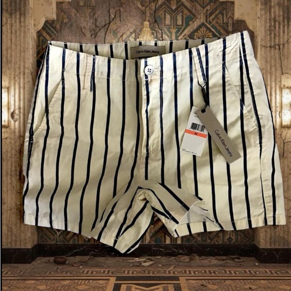 Calvin Klein Jeans Cream and Navy Striped Cotton Nautical Shorts
